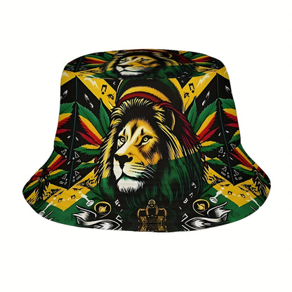 1pc Jamaican Lion Design Bucket Hat - Vibrant Rastafarian Colors, Wide Brim Sun Protection for Men & Women, Outdoor Fishing, Beach, Golf, Hiking - Reggae Festival Accessory with Lion Face Graphic, Beach Hat, Fishing Hat, Bold
