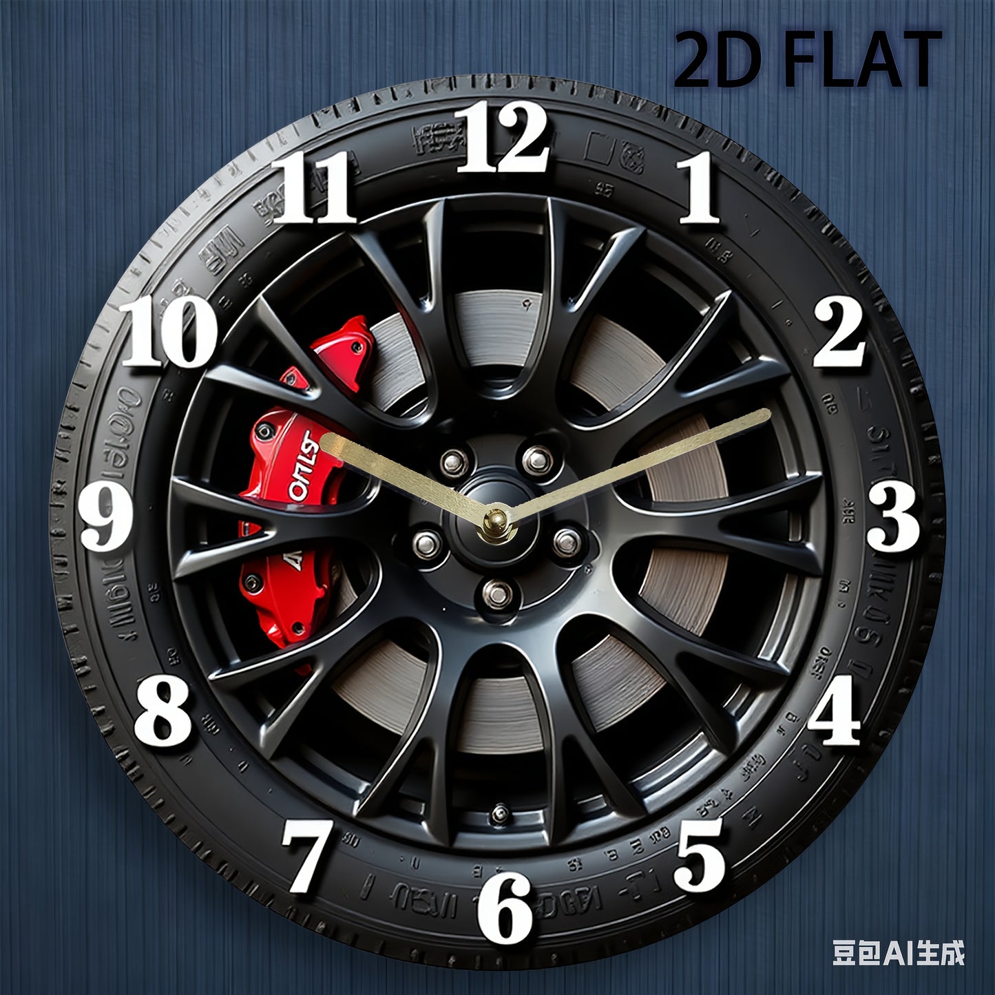 Modern minimalist car decoration - 12-inch silent wall clock, black wheels and red brake calipers, 2D flat surface - suitable for garages, living rooms, offices, industrial fashionable home decoration, garage decoration, uniq