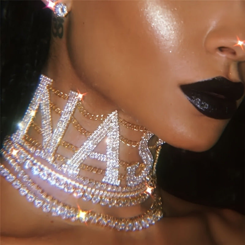 1pc European and American style NASTY letter necklace exaggerated rhinestone claw chain fashionable sexy punk neckline Women's style