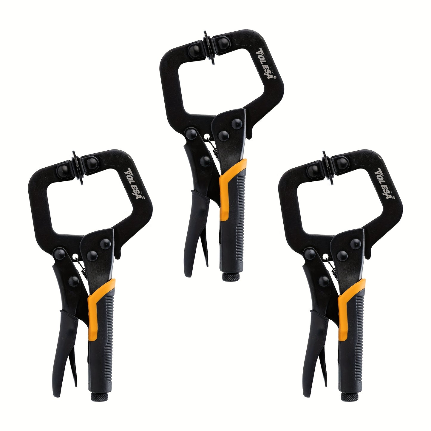 SHINYORK Black Electrophoresis Metal Face Clamp, 3pcs 6" Heavy Duty Locking C-Clamps with Adjustable Pliers and Swivel Pads, Black Electrophoresis Metal Face Clamp for Woodworking, Welding, and Automotive Repair