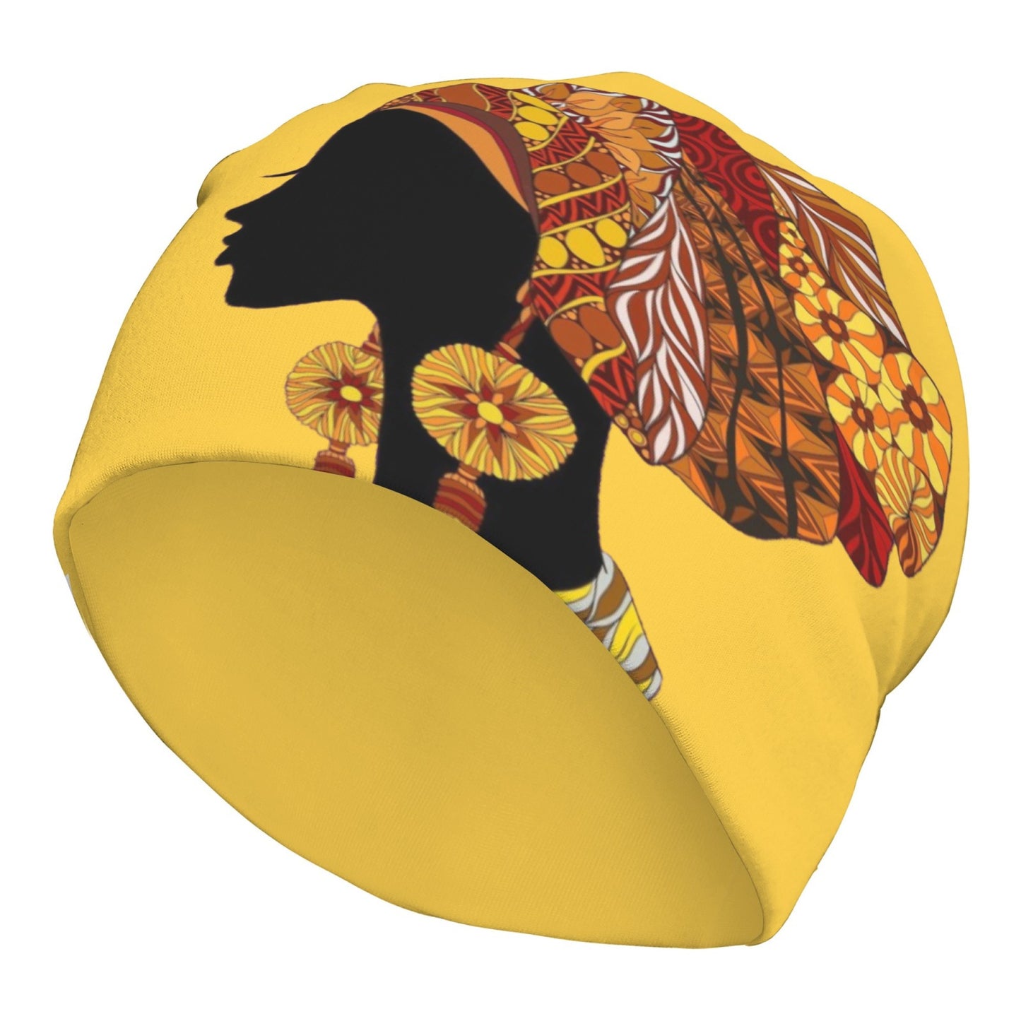 African Artistic Pattern Beanie, Soft, Lightweight Knit Fabric, Casual Style Polyester Stretch Hat with Elastane, Unisex Suitable for Men And Women.