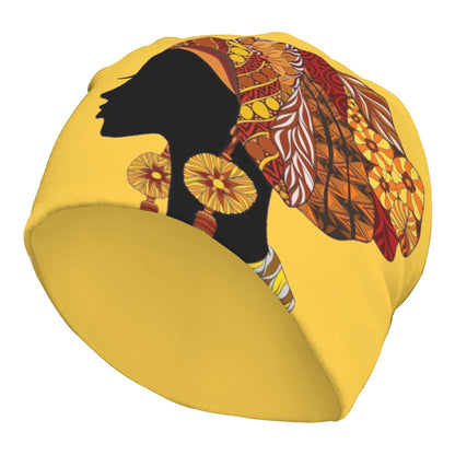 African Artistic Pattern Beanie, Soft, Lightweight Knit Fabric, Casual Style Polyester Stretch Hat with Elastane, Unisex Suitable for Men And Women.