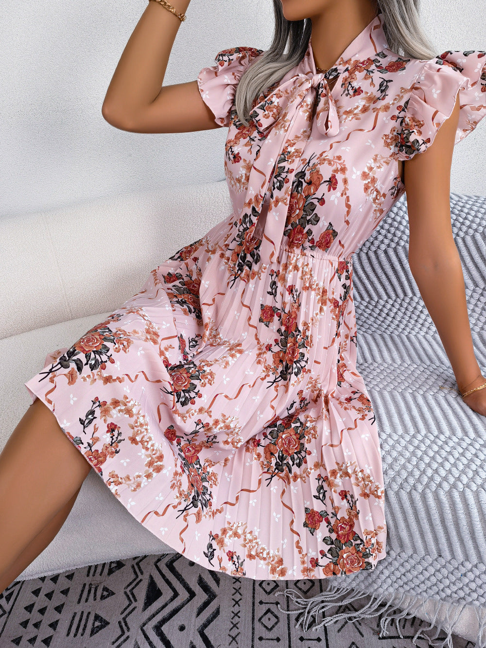 Women'S 2026 Spring Summer Elegant Floral Tie Waist Maxi Flare Pleated Dress | Lightweight, Breathable, Soft, Comfortable, Versatile, Casual Party Dating Daily Going Out Dress, Sleeveless, Crew Neck, Regular Fit