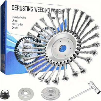 10 Inch Unbreakable Wired Trimmer Blade, Steel Wire Cutter Trimmer Head, Wire Rotary Brush Weed Trimmer Head, Weed Eater Head with Adapter Kit for Moss Grass Rust Removal