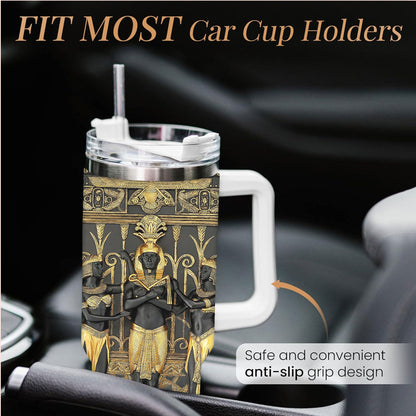40oz Egyptian Art Style Tumbler, Double Wall Vacuum Insulated Travel Mug, Spill Proof Lid, Perfect Gift for Dad, Mom, Ideal for Christmas, Thanksgiving, Valentine's, Mother's, Father'S Day, Gift for birthday, Coffee Cup