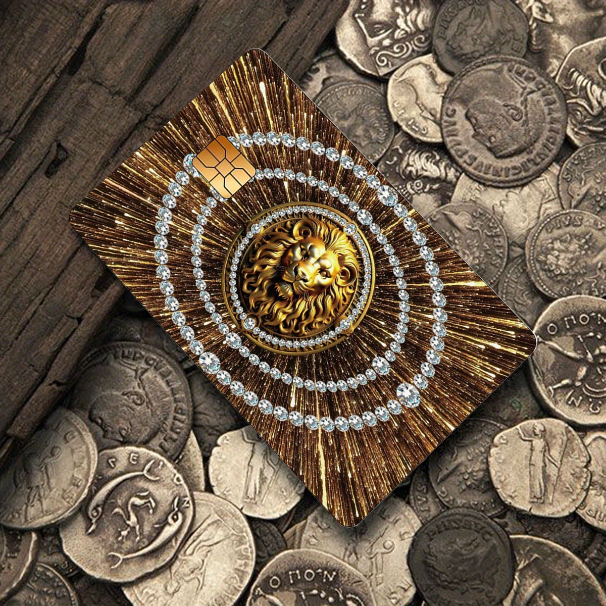 Luxurious Golden Lion Head Pattern Stickers, Including 4 Unique Designs, Durable Privacy Stickers Made of PVC Material, Suitable for Credit Cards, Transit Passes, Debit Cards, Keys, and More Uses, Protects Bank Cards, Perfect