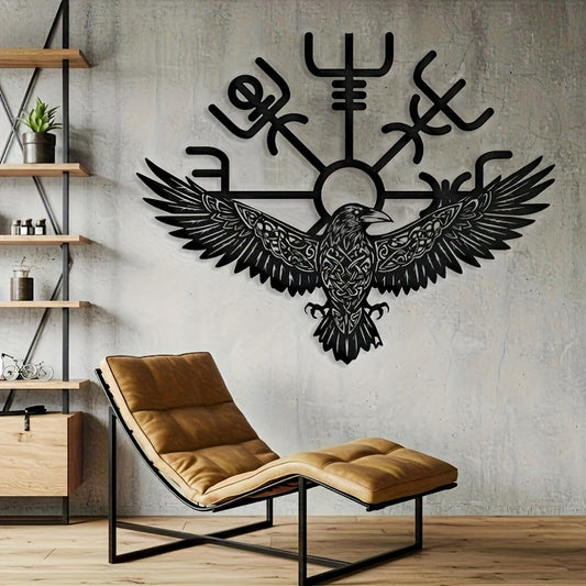 1pc Viking Raven Metal Wall Art - Celtic Symbolic Decor, Nordic Mythology Gift, Iron Wall Hanging for Man Cave, Home, Party, Ideal for Christmas, Valentine'S Day, Birthdays, Indoor Use, Indoor Wall Decor|Vintage Wall Art|Iron