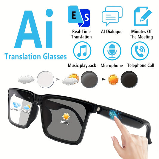 AI Translation Smart Glasses with 160+ Languages Support, Built-in, Charging, Photochromic Lens & Voice Call/Music/Translation - Real-Time Language Interpreter, Smart Glasses for Men & Women,, Driving, Office, Smart Audio Gla