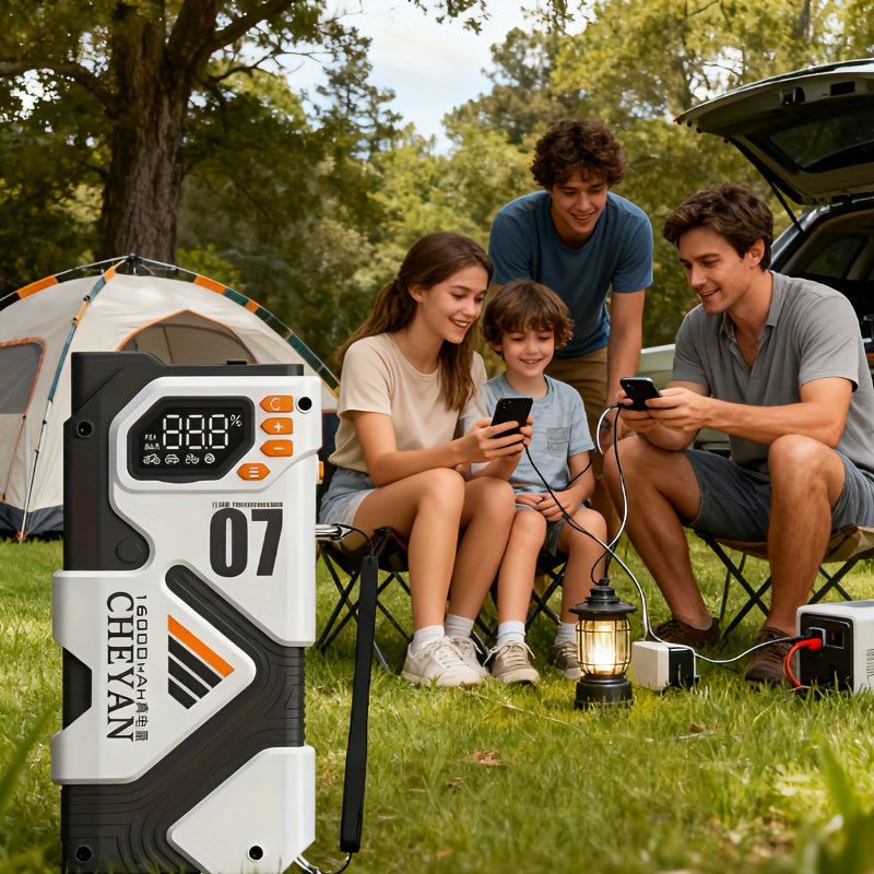 Car Battery Emergency Power Supply, 16000mAh Car Jump Starter, With 150PSI Digital Tire Inflator, LED Display, Suitable For All Gasoline/3.17 Gallon Diesel, 60W Bidirectional Fast Charging, With Emergency Lighting, Safe And P