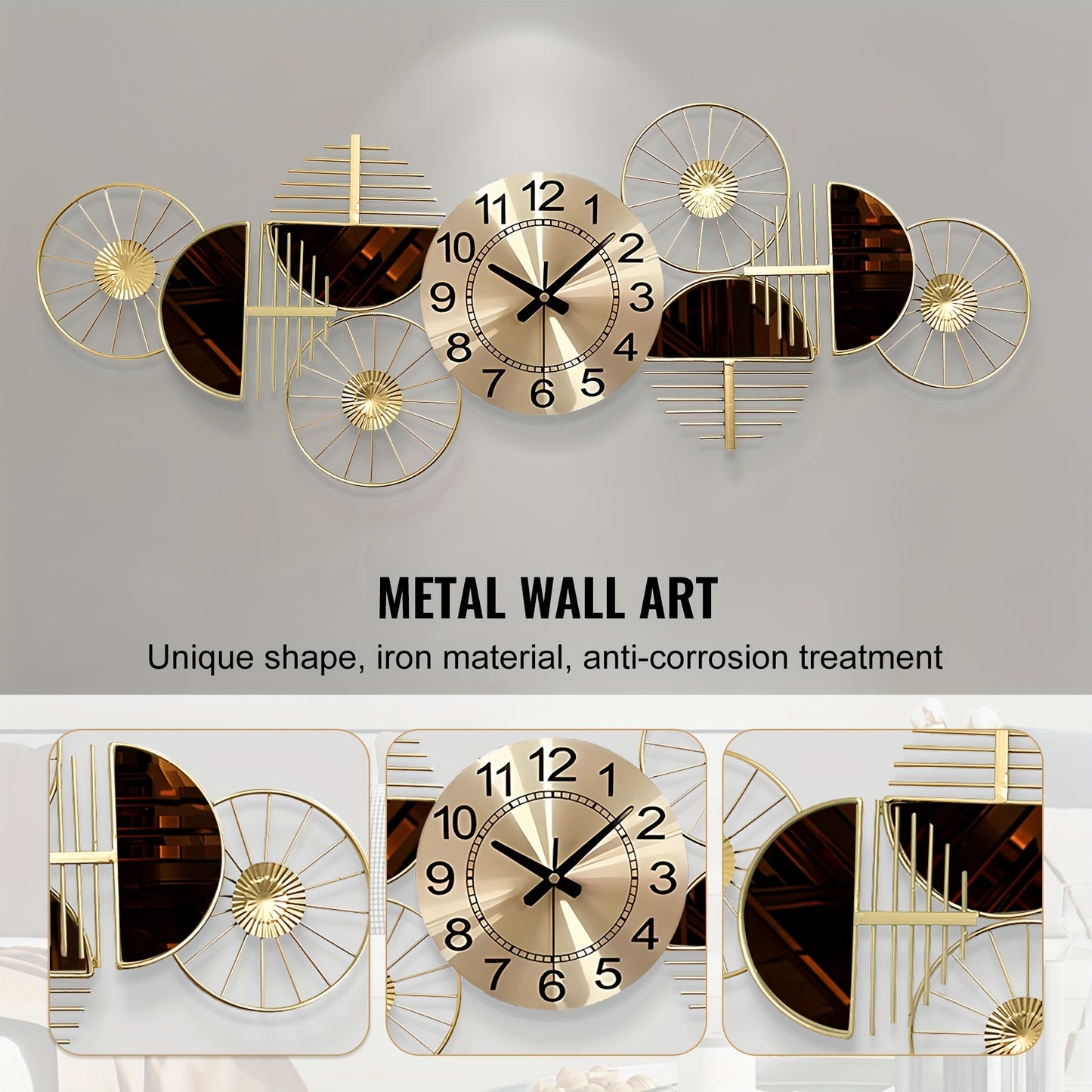 39 X 16 Inch Large Metal Wall Clock Decorative 3D Metal Wall Art Clock For Living Room Bedroom Creative Modern Big Wall Clock Decor Silent No-Ticking - Perfect Gift For Housewarming & Home Decor Enthusiasts