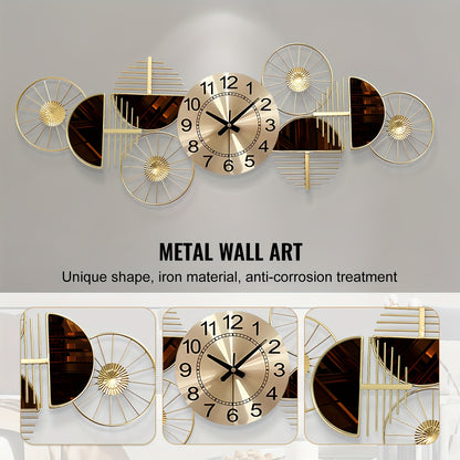 39 X 16 Inch Large Metal Wall Clock Decorative 3D Metal Wall Art Clock For Living Room Bedroom Creative Modern Big Wall Clock Decor Silent No-Ticking - Perfect Gift For Housewarming & Home Decor Enthusiasts