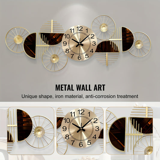 39 X 16 Inch Large Metal Wall Clock Decorative 3D Metal Wall Art Clock For Living Room Bedroom Creative Modern Big Wall Clock Decor Silent No-Ticking - Perfect Gift For Housewarming & Home Decor Enthusiasts