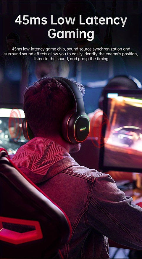 [Wireless Gaming Headset] UG-05 2.4GHz Wireless Gaming Headset | Ultra-Low Latency Technology + Immersive Vibration Feedback | 30H Battery Life Over-Ear Design | Detachable Microphone + High-Speed Wireless Adapter | Dynamic R