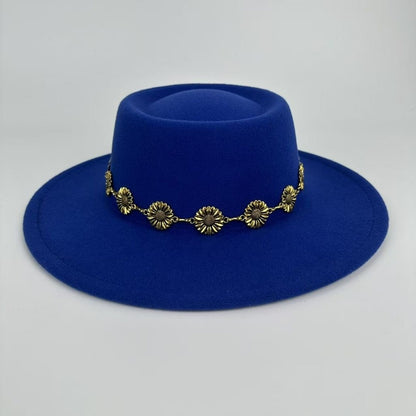 1pc Bohemian-style Unique and Fashionable Felt Hat - Decorated with Exquisite Golden Flower Chain Fedora Hat - Suitable for Daily Street Style, Music Festival Outfits, Bohemian-inspired Looks, Casual Outings and Trendy Season