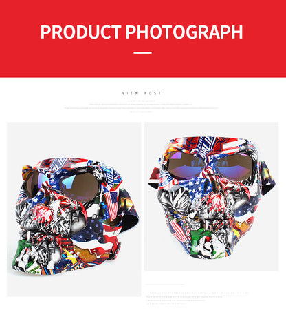 Skull Face Mask With Goggles Motorcycle Dust Masks Helmet Moto Casco Cycling Face Shield HD Cycling Glasses UV400 for Man Womem