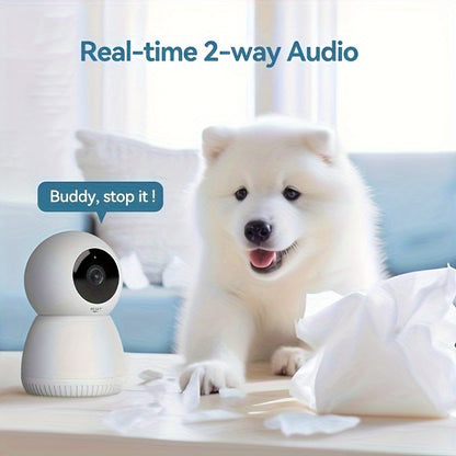 4MP 360° Indoor Smart Security Camera, 360° Pan/tilt Home Security Camera, 5GHz And 2.4GHz Dog Camera With HD Video, Two-way Audio, Night Vision Function, Human Shape Motion Detection And Pet Monitoring, Can Be Used With Al
