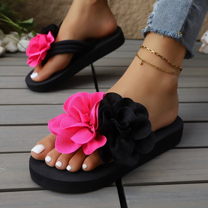 Women's Slip-On Floral sandal - Slipresistant Rubber Sole, Pink & Yellow Floral pattern, Cushioned insole - All-Season Beach, Casual, Formal Footwear - Easy-Clean Women's Shoes