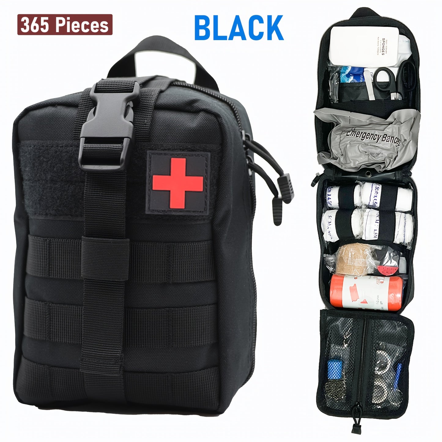 358pcs/153pcs Ultimate Tactical First Aid Kit With IFAK Pack - All-in-One Emergency Supplies, Portable & Durable Orange/Red/ Outdoor Kit With Tweezers, Fracture Splint, Whistle, Scissors & More For Hiking, Camping, Hunting, C