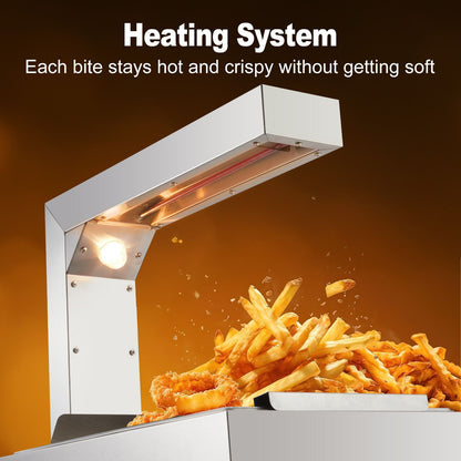 750W Commercial Electric French Fry Warmer with Free-Standing Light & Digital Thermostat Control - Heavy-Duty Stainless Steel Countertop Food Warmer with Spacious Heating Chamber, 120V Plug-In Operation for Restaurants, Parti
