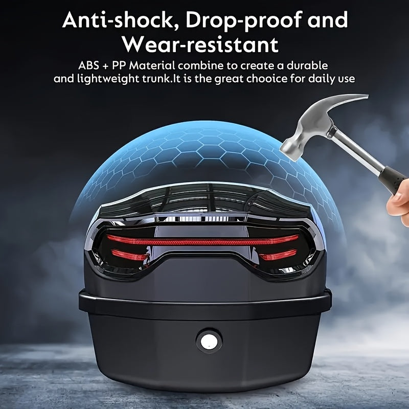 1pc Motorcycle Top Box - Heavy-Duty ABS Motorcycle Luggage Bag with Locking Mechanism, 45L/11.89 Gallon Capacity, Shock-Absorbing Base & Interior Lining, Detachable Straps For Secure Storage Of Helmets, Gloves, Motorcycle Sto