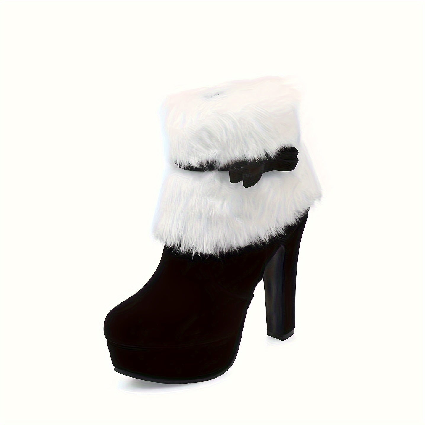 Women's Plush Lined Short Bowknot Boots with High Block Heel - Round Toe Zipper Closure Winter Boots, Soft Rubber Sole & Bow Accent Christmas Boots for Jeans/Casual Outfits (Hand Washable)