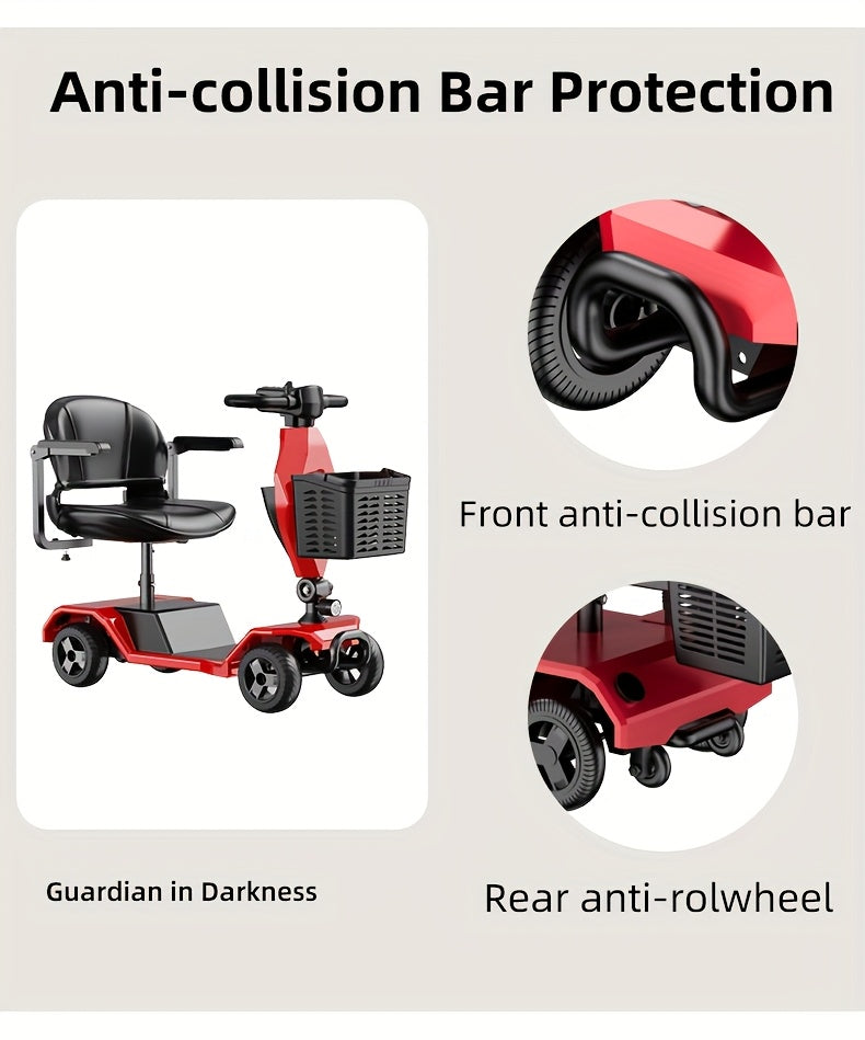 4 Wheel Electric Kick Scooter with Seat - 250W Motor, 15 mph Speed, Foldable Tandem Scooter with Backseat Chair and Front Basket, 265 lbs Capacity, 8-inch Solid Tires, Lightweight 82 lbs, Long-Lasting Battery, Can Be Used on