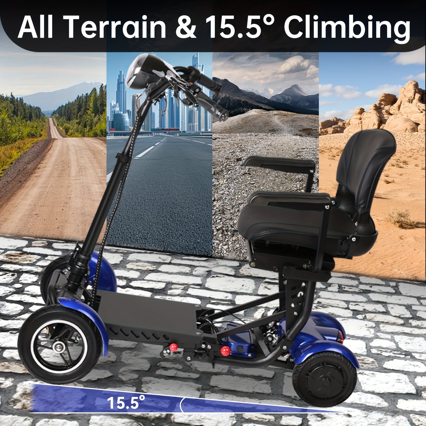 Folding Four-wheel Mobile Scooter for And Adults, Portable Electric Scooter with Basket, 3-speed Mode, 500W Dual Motors, 30 Mile Range, 11MPH, Lightweight And Compact Electric Scooter Foldable