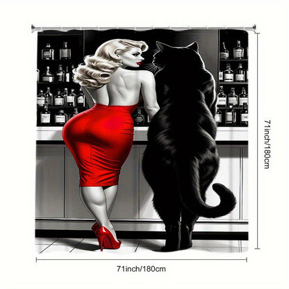 1/4pcs Beauty with Black Cat Pattern Shower Curtain Or Four-Piece Set (Including Shower Curtain, Non-Slip Mat, U-Shaped Mat And Toilet Mat) Is a Perfect Choice, a Great Gift, The Whole Set of Shower Supplies Comes with 12 Hoo