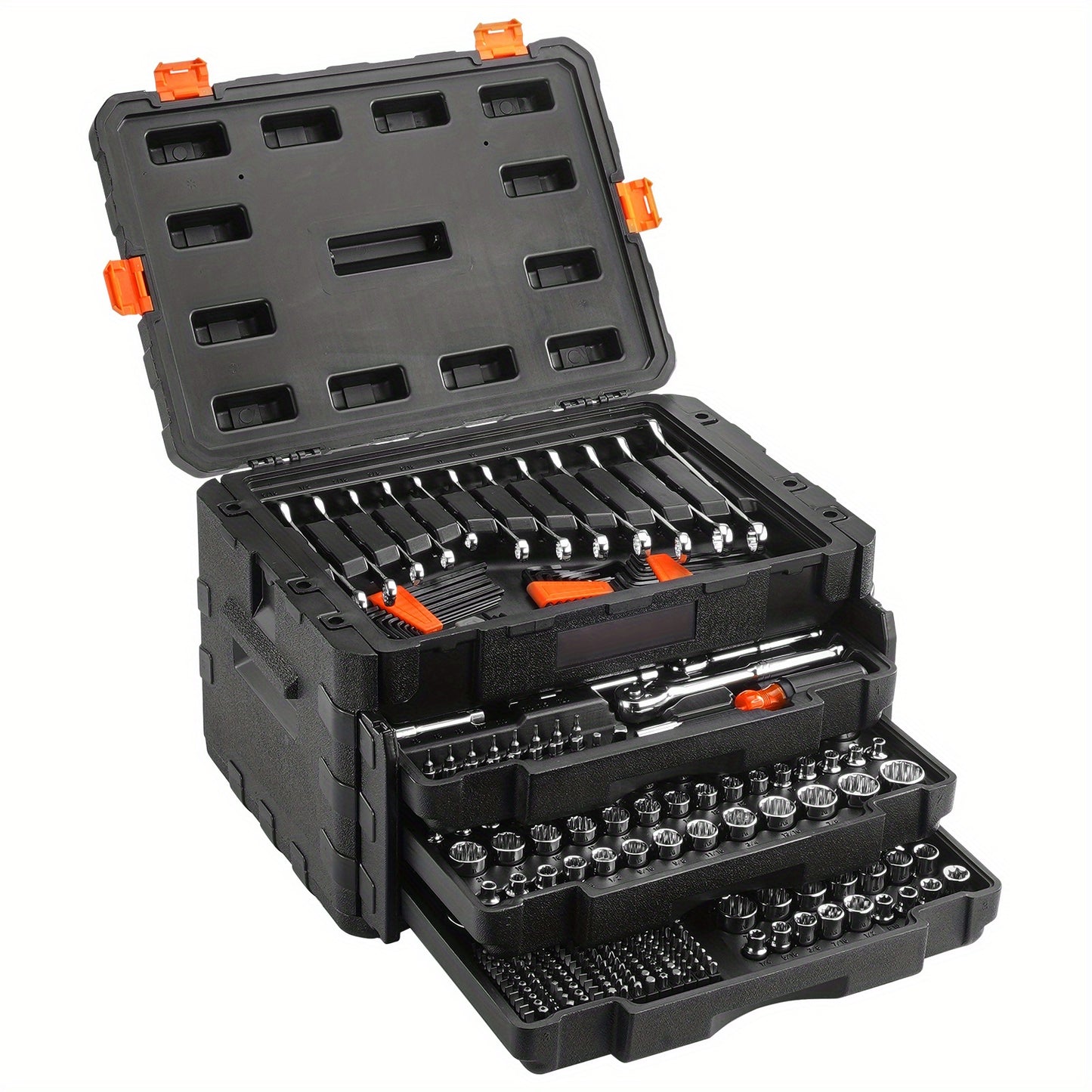 Happybuy Mechanics Tool Set and Socket Set, 1/4"3/8" 1/2" Drive Deep and Standard Sockets, 450pcs SAE and Metric Kit with Bits, Hex Wrenches, Combo Wrench, Accessories, Storage Case