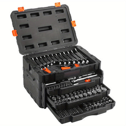 Happybuy Mechanics Tool Set and Socket Set, 1/4"3/8" 1/2" Drive Deep and Standard Sockets, 450pcs SAE and Metric Kit with Bits, Hex Wrenches, Combo Wrench, Accessories, Storage Case