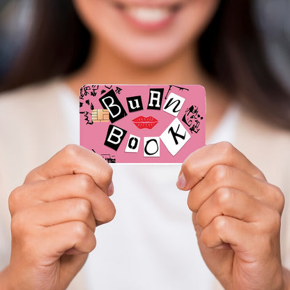 4-Pack Cute Color Block PVC Credit Card Skins - Pink & Design with "Burn Book" Text, Anti-Scratch & Waterproof Vinyl Stickers for Debit, Transit