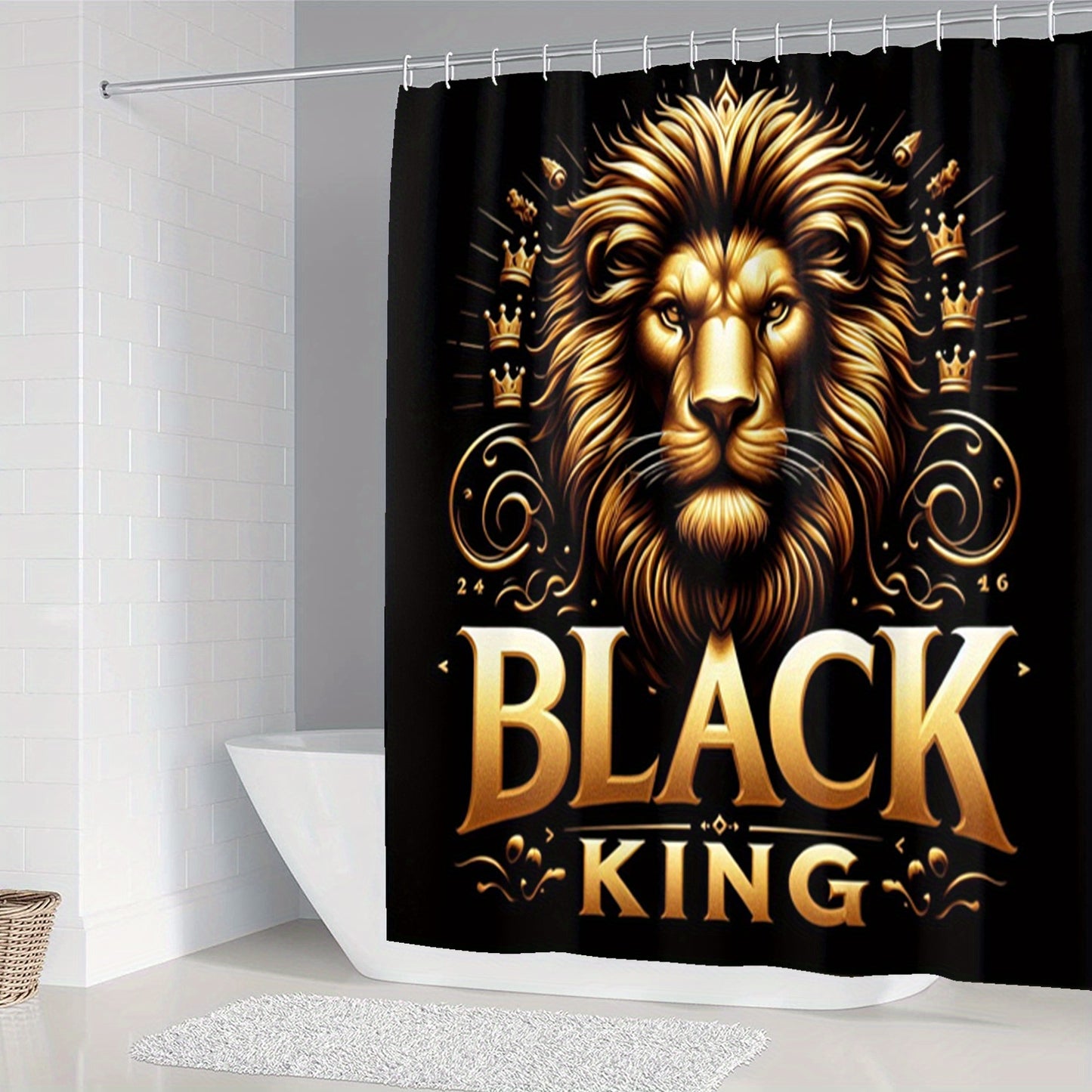 1/ 3/ 4pcs Lion Pattern Bathroom Curtain, Toilet Cover Cover, Shower Curtain with 12 Plastic Hooks, 72 Inches X 72 Inches (Available in Single or Triple or Quad)