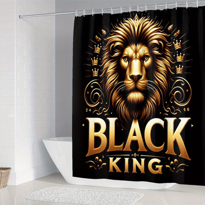 1/ 3/ 4pcs Lion Pattern Bathroom Curtain, Toilet Cover Cover, Shower Curtain with 12 Plastic Hooks, 72 Inches X 72 Inches (Available in Single or Triple or Quad)
