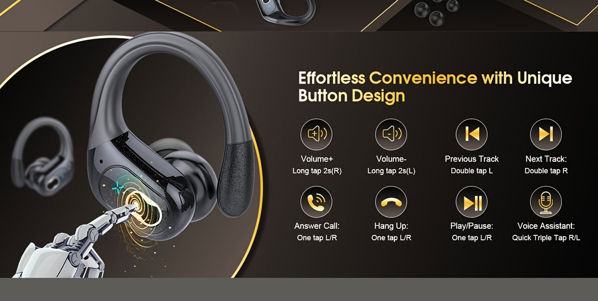 2025 New HD65 Endurance Wireless Headphones Aptkdoe Sports Cordless Headphones, Wireless 5.3 Headphones, 50H Stereo HD Microphone, LED Display, Sports/running Hook Cordless Headphones, Long Life, Intelligent Noise Reduction