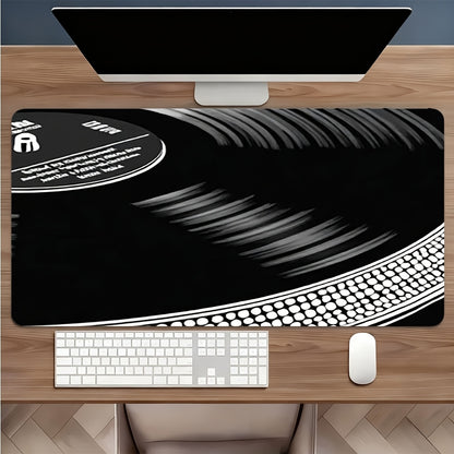 1pc Large Vinyl Record & Turntable Design Gaming Mouse Pad - Non-Slip Waterproof Desk with Anti-Scratch Surface, Thickened Ergonomic Rubber Base for PC/Mac/Laptop, DJ-Inspired Office & Computer Setup Accessory for &