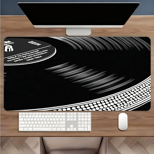 1pc Large Vinyl Record & Turntable Design Gaming Mouse Pad - Non-Slip Waterproof Desk with Anti-Scratch Surface, Thickened Ergonomic Rubber Base for PC/Mac/Laptop, DJ-Inspired Office & Computer Setup Accessory for &