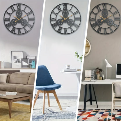 1pc 24"Gear Metal Silent Wall Clock, The Second Hand Is Upgraded To Small Gear, For Living Room, Bedroom Kitchen, Cafe, Shop Wall Decor, Mother's Day Spring Easter Gift