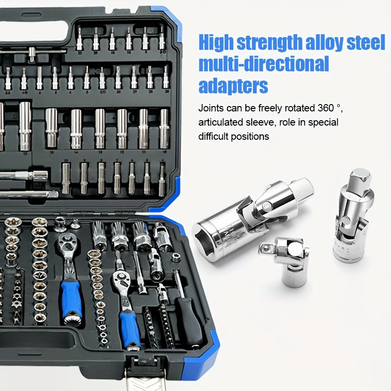 171pcs High-end Professional Tool Set, Torque Wrench, 1/2"*3/8" Drive Depth And Standard Socket, Suitable for Car And Bicycle Repair Tools, Auto Parts Repair, Home Essential