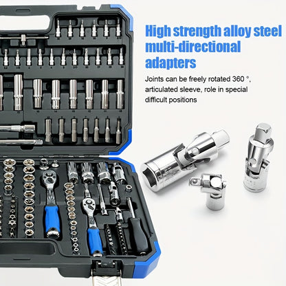171pcs High-end Professional Tool Set, Torque Wrench, 1/2"*3/8" Drive Depth And Standard Socket, Suitable for Car And Bicycle Repair Tools, Auto Parts Repair, Home Essential