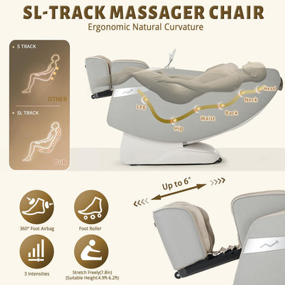 3D Massage Chair Full Body Zero Gravity Recliner - with Heated Heat, 12 Auto Massage Modes, Shiatsu Foot Massage, with 55" SL Track, 28 Airbags Massage, Foot Roller