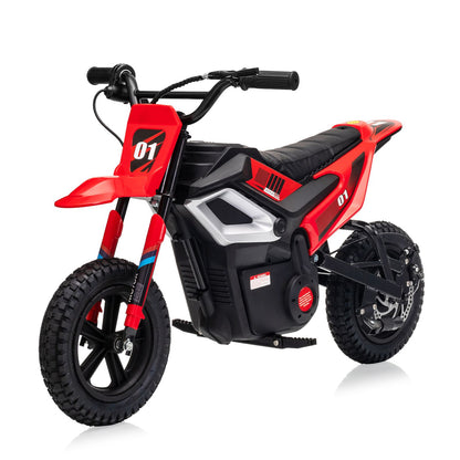 24V 350w Kids Motorcycle, 13. 67 Mph Max Speed Kids Electric Bike, Dirt Bike with Rear Wheel Suspension, Music, 12 Miles Range, Twist Grip Throttle, Metal Suspension, Rubber Tire, Leather Seats