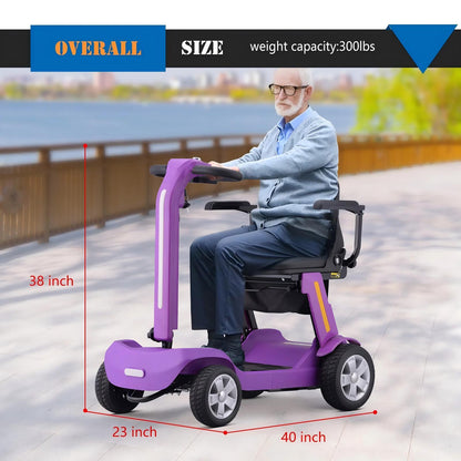Foldable Mobility Scooter for Adults & Senior, 4 Wheels Powered Device for Travel, Lightweight and Portable, with LED Strip Light, Storage Bag, Charger Included, No Assemble Required