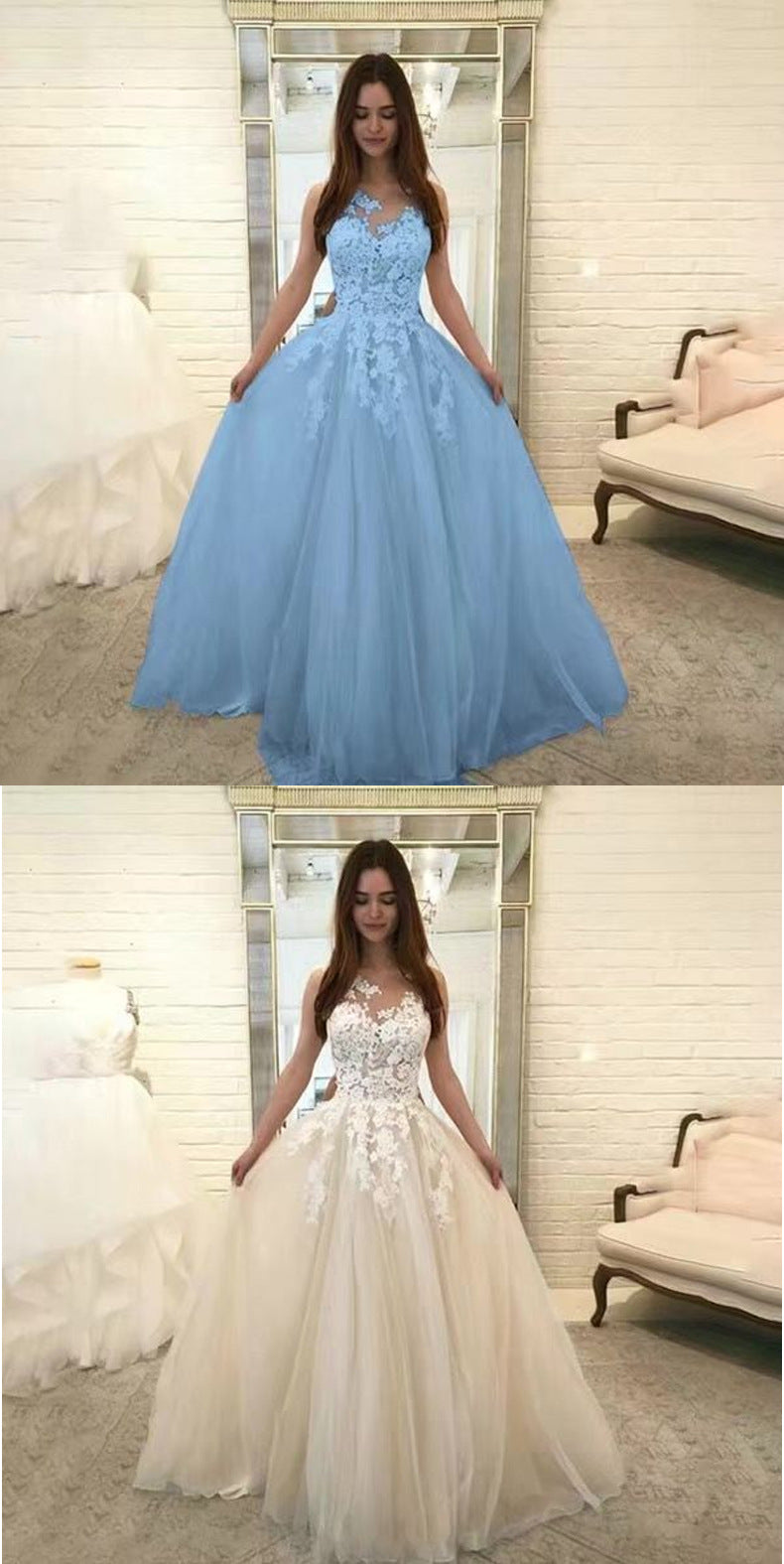 2026 New Wedding Dress | Sexy Lace, Three-Color, Midi Length, Lantern Sleeve, Crew Neck, Elegant Style