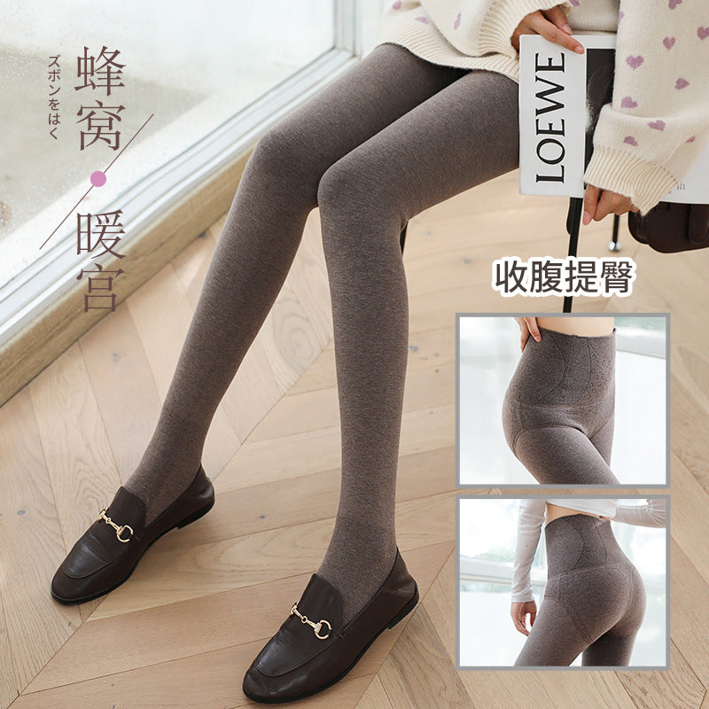 Autumn and Winter Combed Cotton High Waist Fishbone Thickened fleece-lined Leggings Women's Abdominal Hip-lifting Micro-pressure Pantyhose Winter Pantyhose