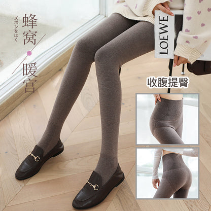 Autumn and Winter Combed Cotton High Waist Fishbone Thickened fleece-lined Leggings Women's Abdominal Hip-lifting Micro-pressure Pantyhose Winter Pantyhose