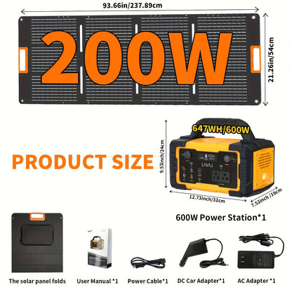 Galaxy Green Portable Power Bank with Solar Panel, 643Wh/600W Solar Power, with 60W USB-C PD Output, 110V Pure Sine Wave AC Power Outlet, Suitable for Family Emergency Outdoor Hunting Camping RV Travel, Emergency Power Supply