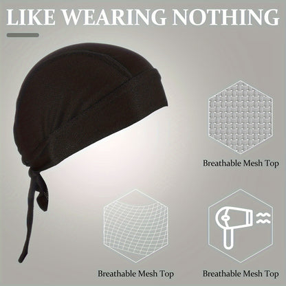 4pcs Black Skull Print Cooling & Sweat-Wicking Beanie Headbands - Unisex Polyester Headscarves for Motorcycle, Running, Outdoor - Edgy Skull & Bandage Design, Multi-Pack (Men & Women) - Breathable Headwear