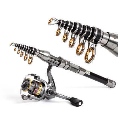 Telescopic Fishing Rod and Reel Combos Full Kit, 5:5:1 Carbon Fiber Fishing Pole, Shielded Bearings Stainless Steel BB Spinning Reel 7.9FT