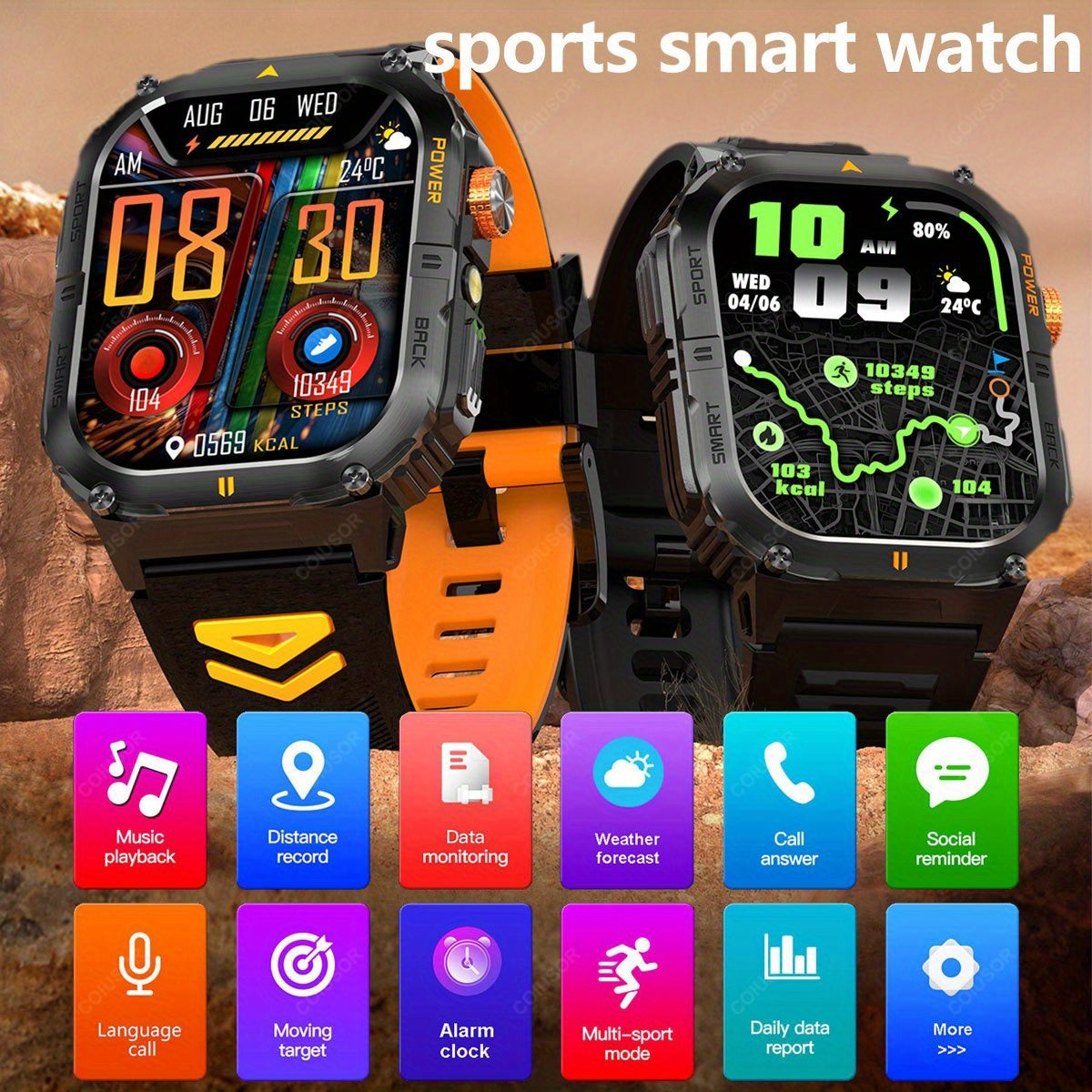 COIUSOR Men'S Outdoor Sports Smart Watch, Wireless Calling Smart Watch, 2.01-Inch HD Full Touch Screen, 1000 Mah Large Battery for Long-Lasting Use, Multiple Sports Modes, Alarm Clock, Pedometer, Calendar, Men'S Smart Watch