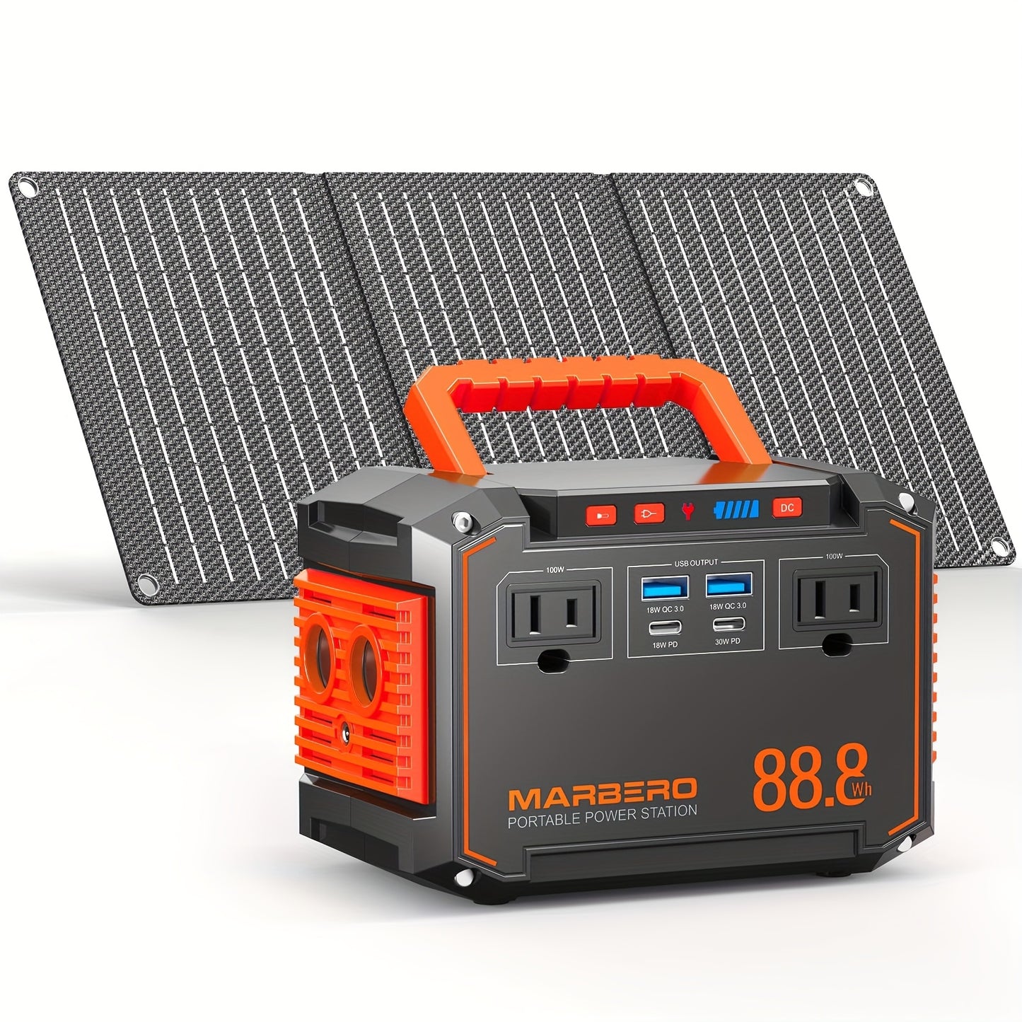 150W/300W Portable Camping Power Station 88.8Wh/111Wh/240Wh With 30/60W Solar Panel Or 88.8Wh/240Wh.with 2*AC/USB-C PD/USB QC3.0/DC Output, LED Emergency Power Light For Outdoor Camping, RV Traveling, Emergencies For Christma